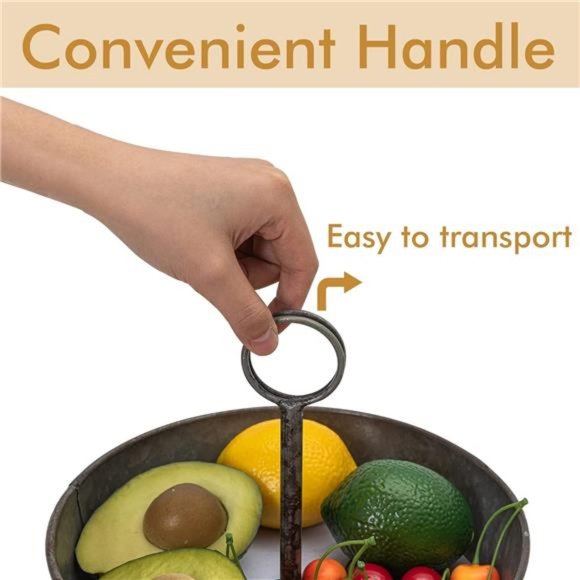 Farmhouse 2 Tiered Galvanized Serving Tray Stand with Handle, Rustic Metal Tray - Picture 2 of 6